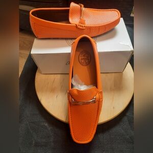 Amali Men's Orange Leather Driving Moccasin Size 10.5